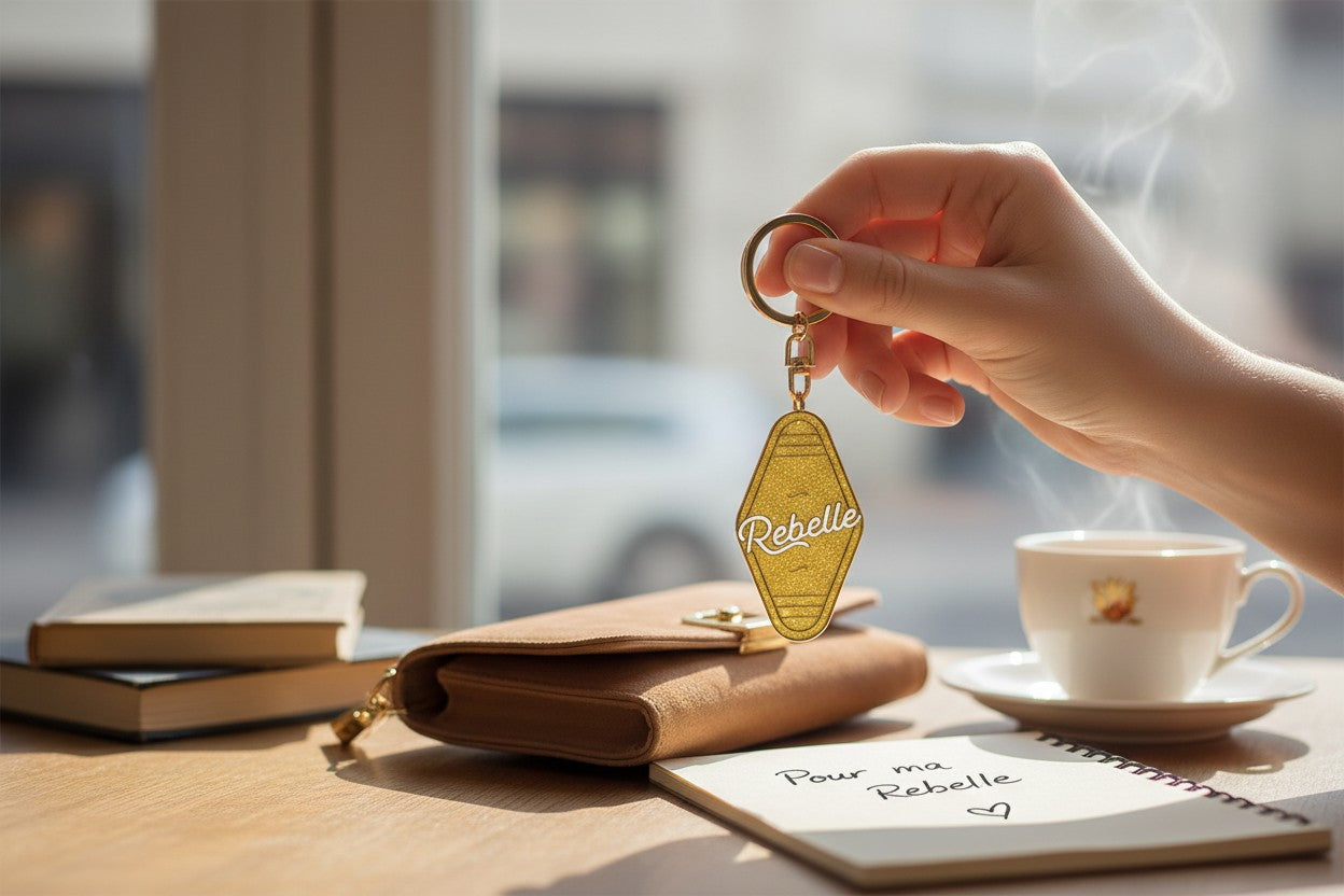Porte-clés paillettes Rebelle – Porte-clés rétro brillant | Joy Cadeaux JOY!