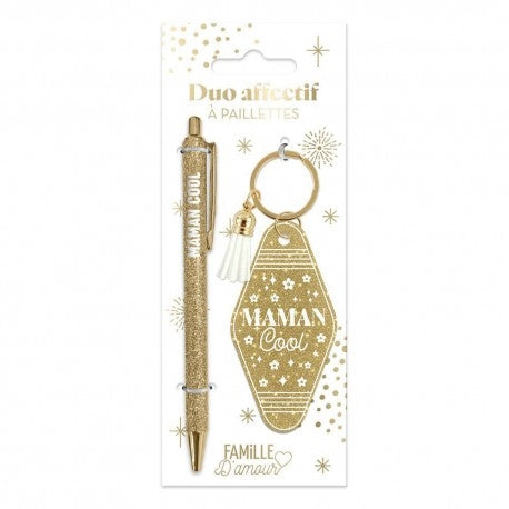 Coffret Duo Paillettes “Maman Cool” – Stylo & Porte-Clés Humoristique Femme | Girls Club JOY!