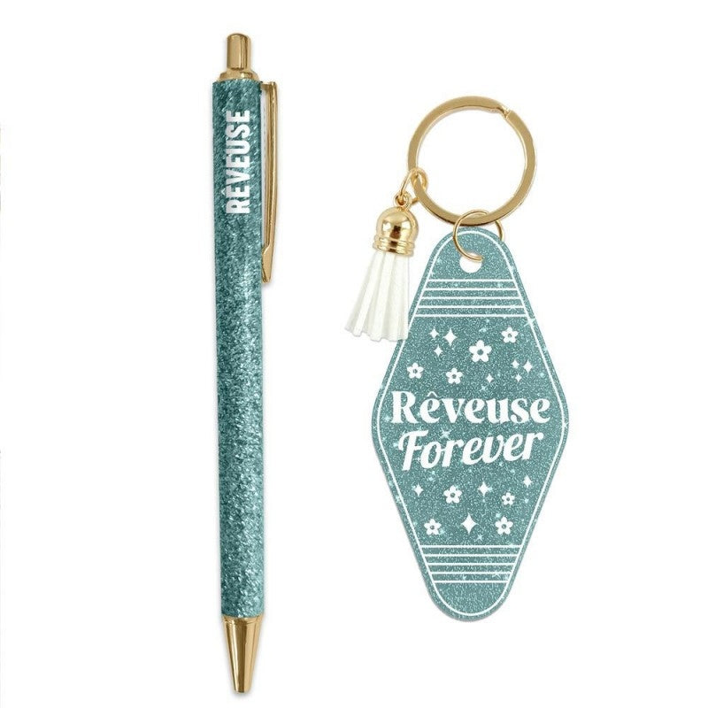 Coffret Duo Paillettes “Rêveuse” – Stylo & Porte-Clés Cadeau Femme Fun | Girls Club JOY!