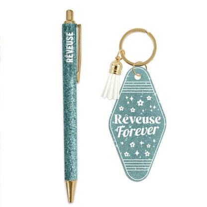 Coffret Duo Paillettes “Rêveuse” – Stylo & Porte-Clés Cadeau Femme Fun | Girls Club JOY!