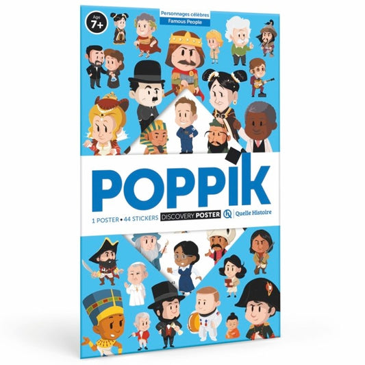 Poster Poppik “Personnages célèbres” (Quelle Histoire) + 44 stickers – Bilingue FR/EN (7–12 ans) poppik