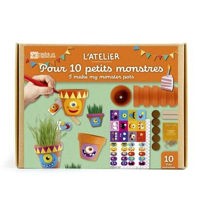 Coffret Anniversaire – 8 Petits Pots Monstres à Faire Pousser | Atelier Jardinage Enfant Radis et Capucine