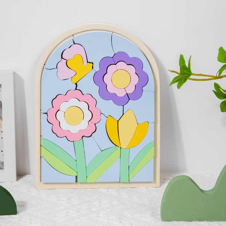 Puzzle Montessori en Bois – 🌺 Fleurs de Joie 23 cm | Jouet éducatif Joy JOY!