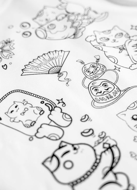 Pyjama à Colorier "Chat Porte Bonheur" – Mixte | Coffret créatif JOY! avec feutres JOY!