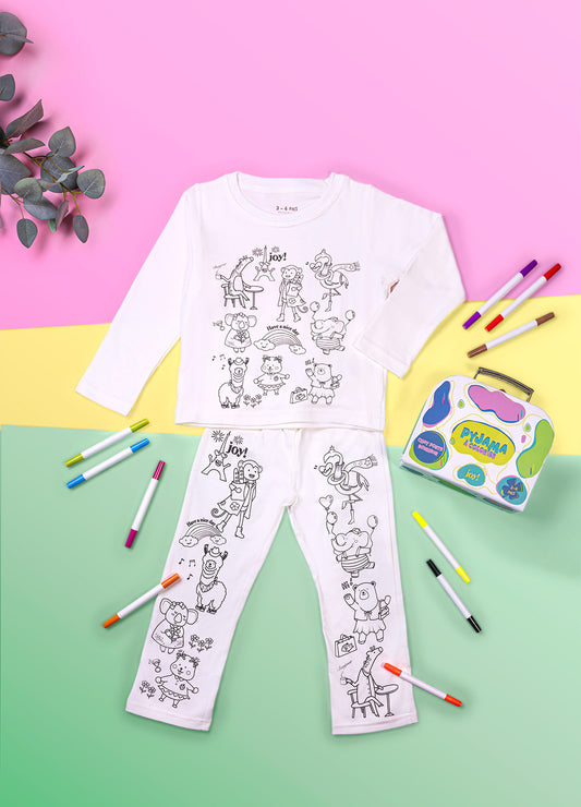 Pyjama à Colorier "Animaux Rigolos" – Mixte | Coffret créatif JOY! avec feutres JOY!