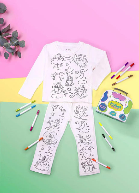 Pyjama à colorier Licornes – Fille | Coffret créatif JOY! avec feutres lavables JOY!