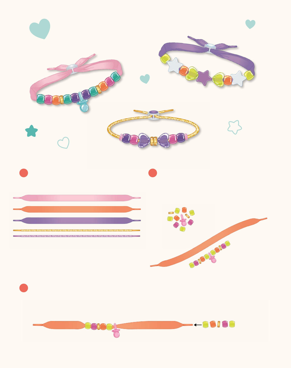 Trois rubans de satin avec embouts pour créer des bracelets fantaisie