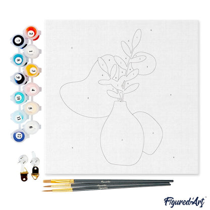 Mini Peinture par Numéros - Kit DIY 20x20cm avec cadre Plante et Vase bleu Figured'art
