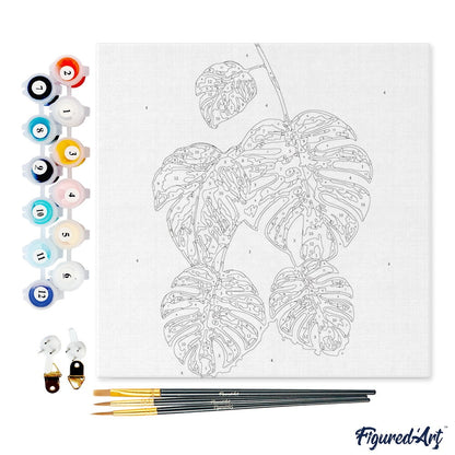 Mini Peinture par Numéros - Kit DIY 20x20cm avec cadre Feuilles Figured'art