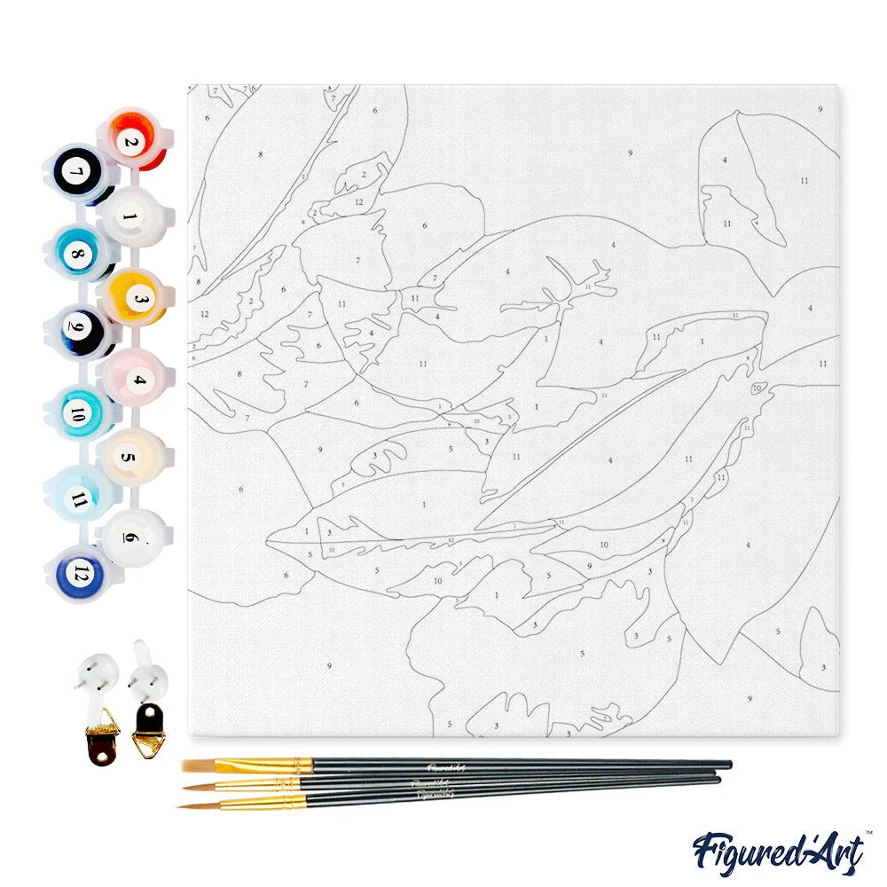 Mini Peinture par Numéros - Kit DIY 20x20cm avec cadre Ambiance bleutée de Fleurs Figured'art