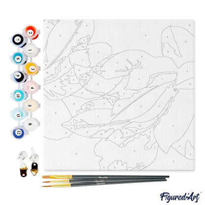 Mini Peinture par Numéros - Kit DIY 20x20cm avec cadre Ambiance bleutée de Fleurs Figured'art