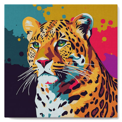 Mini-Malen nach Zahlen – DIY-Set 20 x 20 cm mit Rahmen Leopard Abstract Pop Art