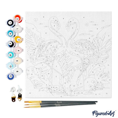 Mini Peinture par Numéros - Kit DIY 20x20cm avec cadre Flamants Roses Tropicaux Figured'art