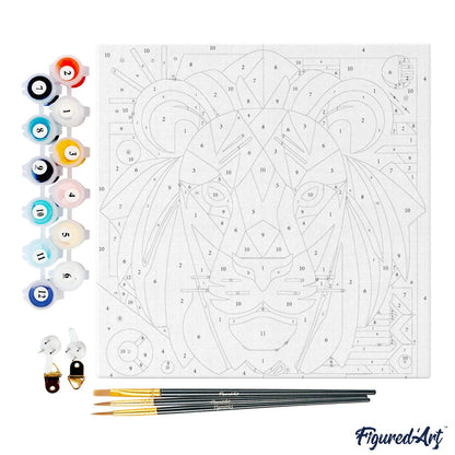 Mini Peinture par Numéros - Kit DIY 20x20cm avec cadre Lion Art Déco Figured'art