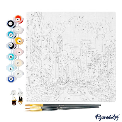Mini Peinture par Numéros - Kit DIY 20x20cm avec cadre New York Figured'art