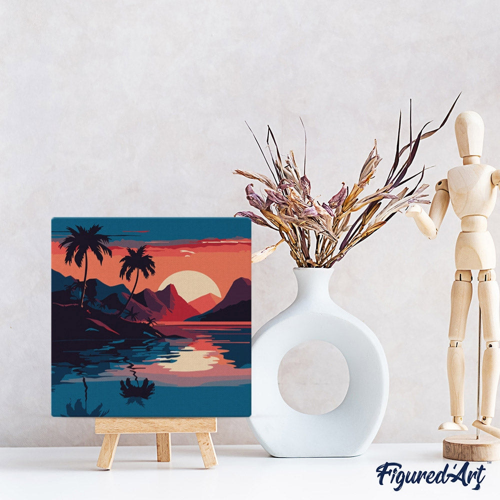 Mini Malen nach Zahlen 20x20cm mit Rahmen Meer und Sonnenuntergang