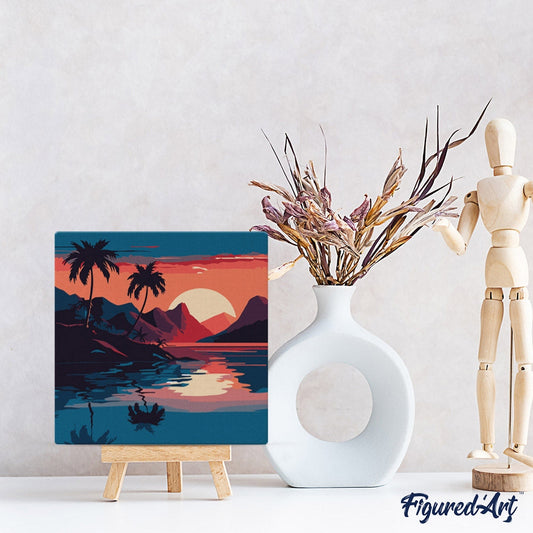 Mini Peinture par Numéros 20x20cm avec cadre Mer et Coucher de Soleil Figured'art