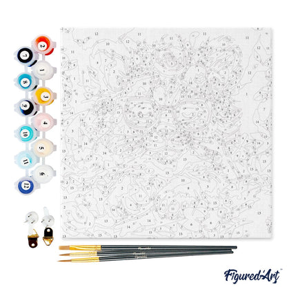 Mini Peinture par Numéros 20x20cm avec cadre Lionceau fantaisie et fleurs Figured'art