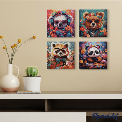 Mini Peinture par Numéros 20x20cm avec cadre Panda fantaisie et fleurs Figured'art