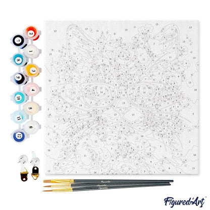 Mini Peinture par Numéros 20x20cm avec cadre Chaton fantaisie et fleurs Figured'art