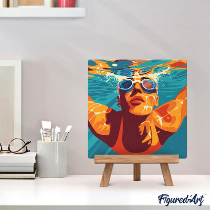 Mini Malen nach Zahlen 20x20cm mit Rahmen Sportplakat Schwimmen