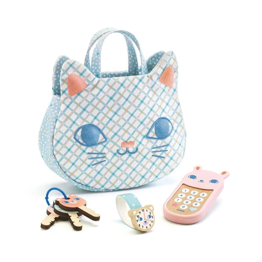 Sac Bébé Chat Djeco – Jeu d'Imitation avec Téléphone, Clés & Montre Djeco