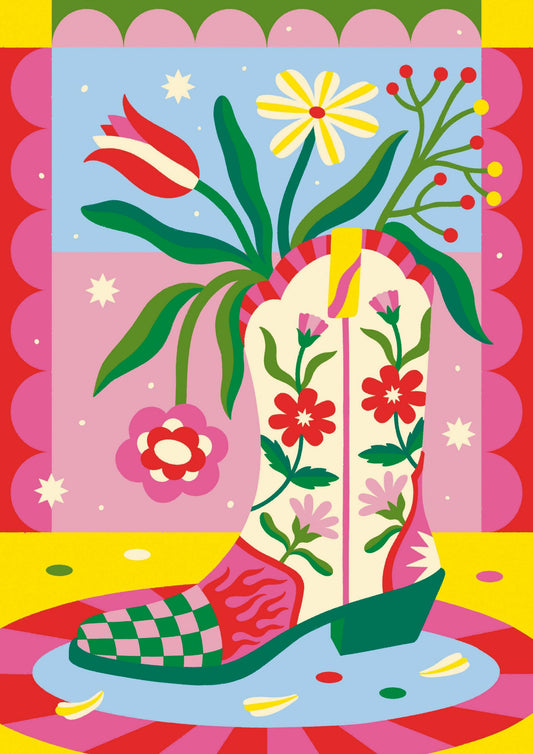 Peinture au Numéro – Santiag Fleurie par Limistic | Kit A4 avec Peinture Rose Fluo Edition Fleurus