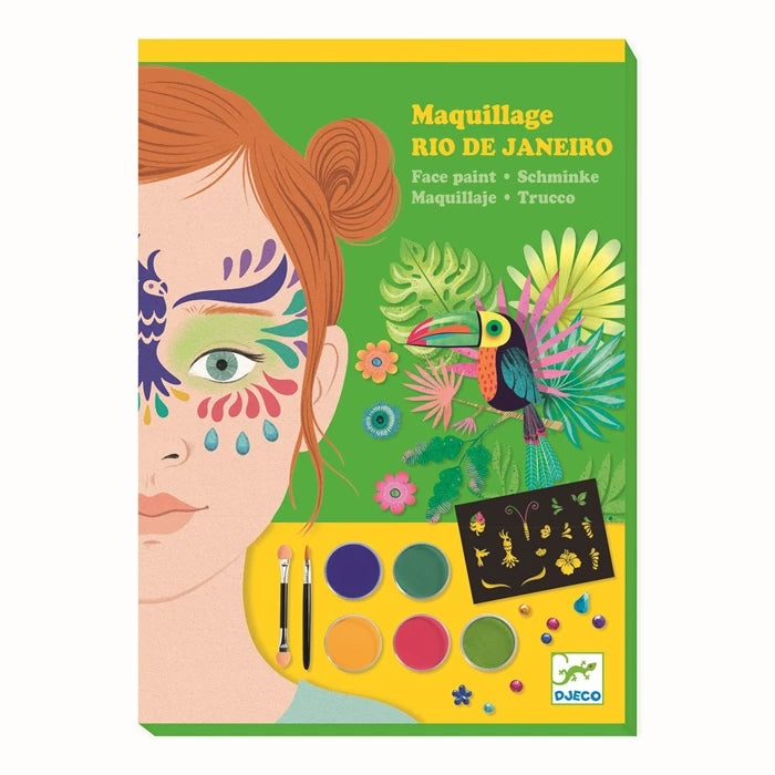 Set de maquillage Rio de Janeiro pour enfant avec modèles perroquet, papillon et fleurs