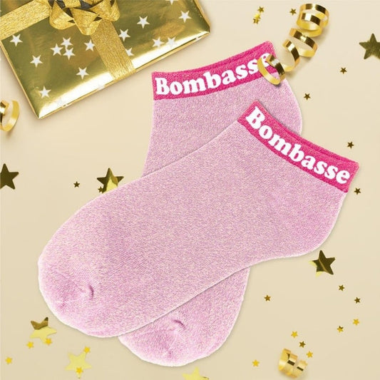 Socquettes Pailletées Colorées à Mot Fantaisie “Bombasse” – Taille Unique 36/42 JOY!