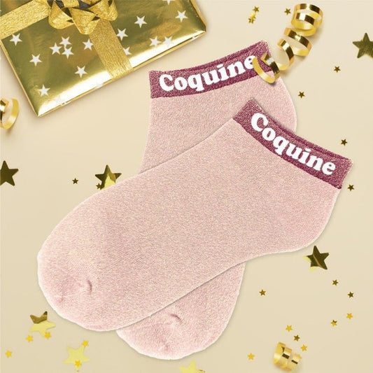 Socquettes Pailletées Colorées à Mot Fantaisie “Coquine” – Taille Unique 36/42 JOY!