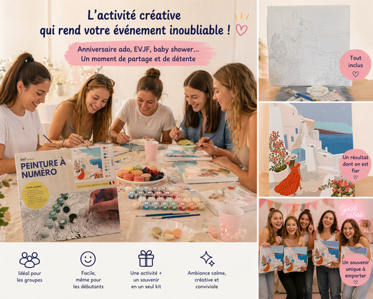 Kit Anniversaire Ado Peinture par Numéros Voyage à Santorin – Lot de 6 à 12 Kits 30x30 cm JOY!