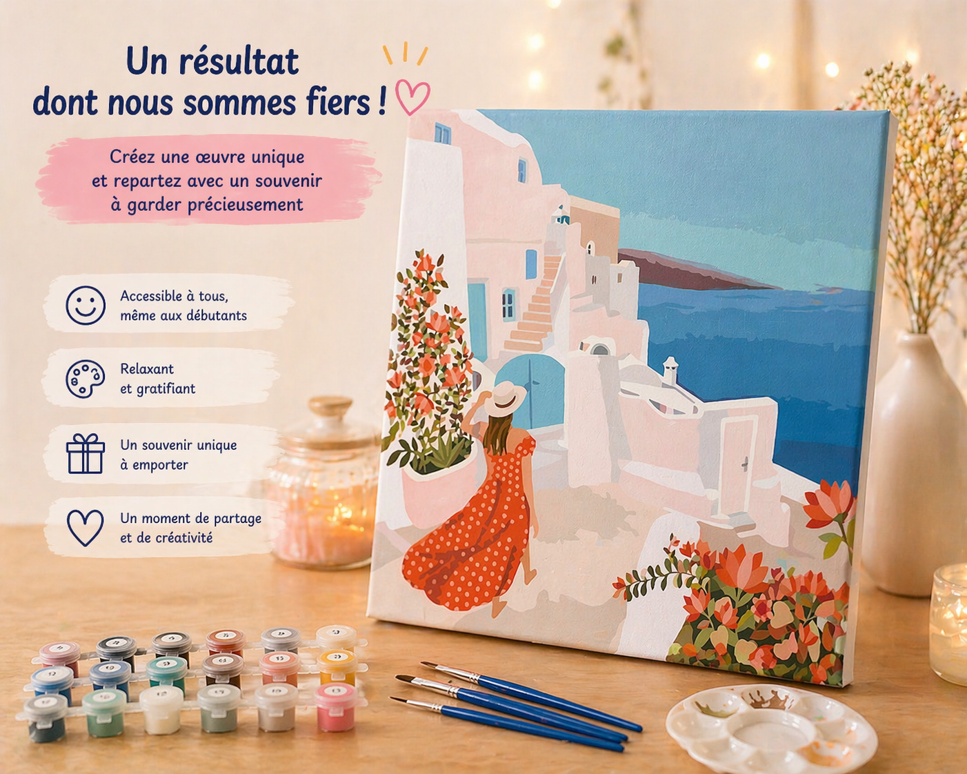 Kit Anniversaire Ado Peinture par Numéros Voyage à Santorin – Lot de 6 à 12 Kits 30x30 cm JOY!