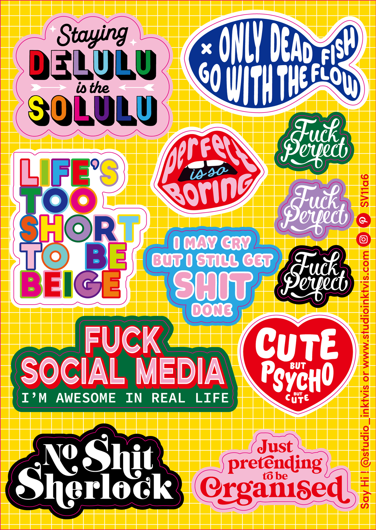 Planche de Stickers Audacieux & Colorés – 11 Stickers Fun Format A6 Studio Inktvis B.V.