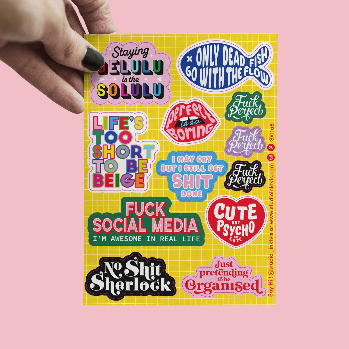 Planche de Stickers Audacieux & Colorés – 11 Stickers Fun Format A6 Studio Inktvis B.V.