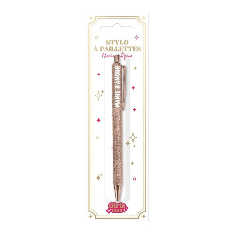 Stylo paillettes Mamie d’Amour rose – Cadeau mamie | Joy Cadeaux JOY!