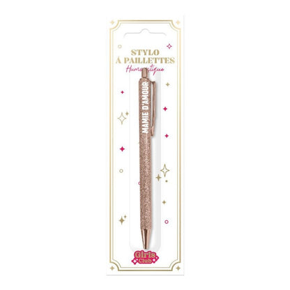 Stylo paillettes Mamie d’Amour rose – Cadeau mamie | Joy Cadeaux JOY!