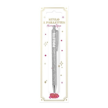 Stylo fantaisie pailleté Pipelette pour femme, accessoire d’écriture tendance et petit cadeau fun
