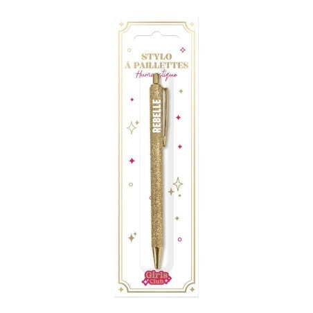 Stylo paillettes Rebelle or – Stylo fantaisie brillant | Joy Cadeaux JOY!