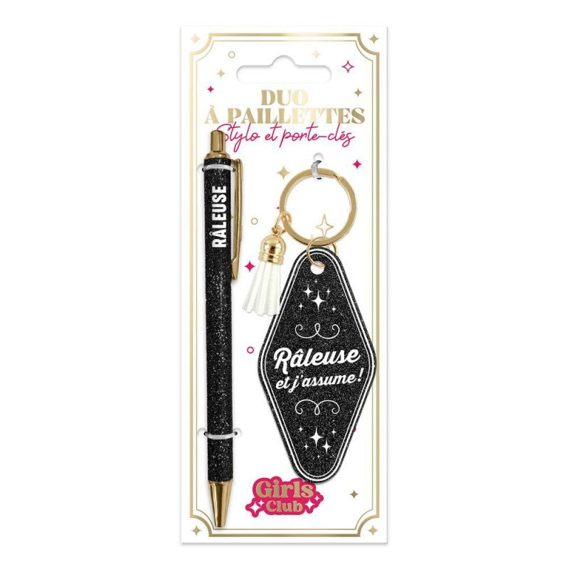 Coffret Duo Paillettes Girls Club Fêtarde – Stylo & Porte-Clés Cadeau Femme JOY!