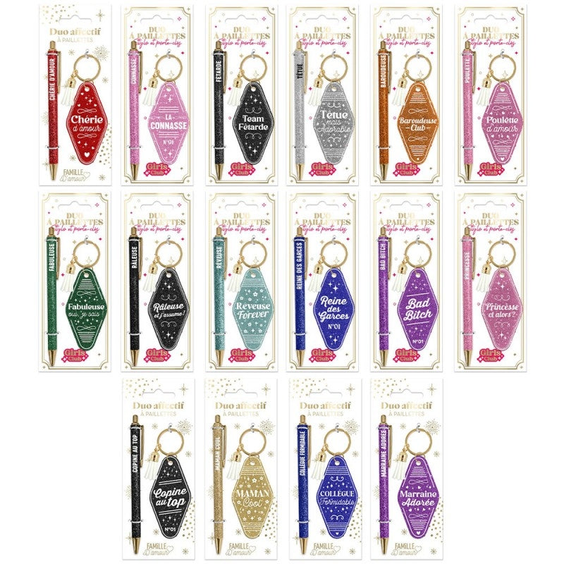 Duo Paillettes Fabuleuse – Stylo & Porte-Clés Cadeau Femme JOY!