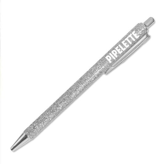 Stylo pailleté argent avec inscription Pipelette, idée cadeau originale et brillante pour femme