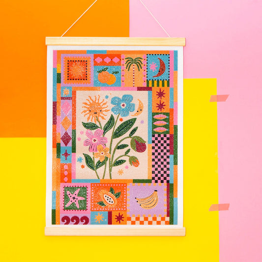 Tableau diamond painting Cosmo Sun terminé, rendu brillant et décoratif