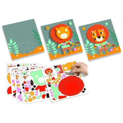 Tableaux lion, zèbre, girafe, panda et perroquet à assembler en relief