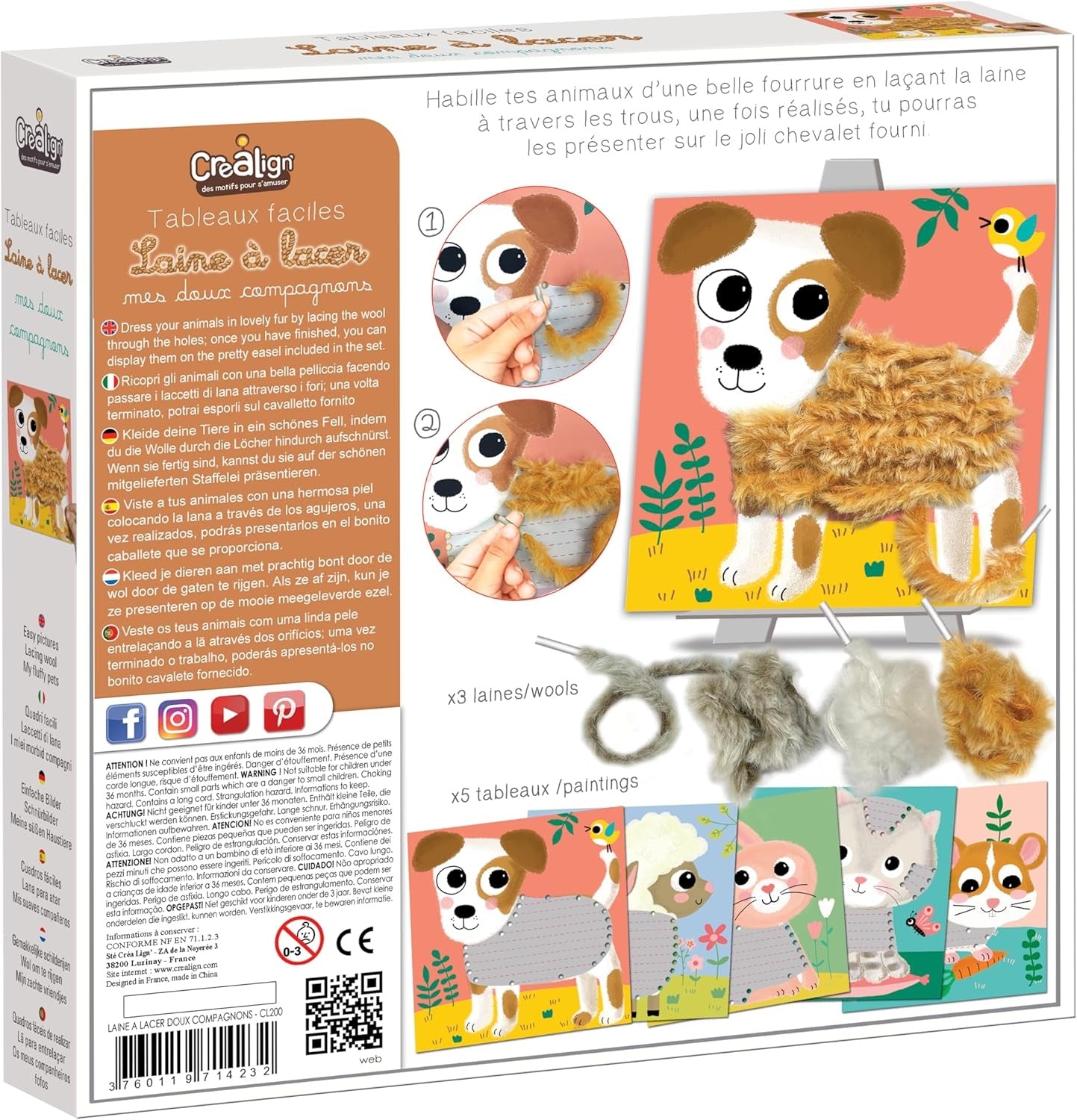 Laine à lacer animaux – Coffret créatif Mes doux compagnons Créa lign