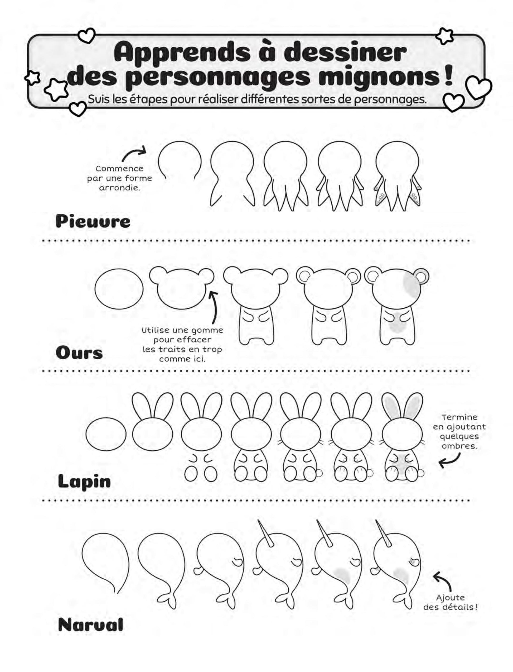 Planche de tatouages éphémères kawaii incluse