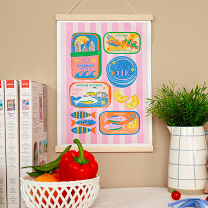 Toile diamond painting 30x40 Sardine Cans design pop rétro boîtes de sardines