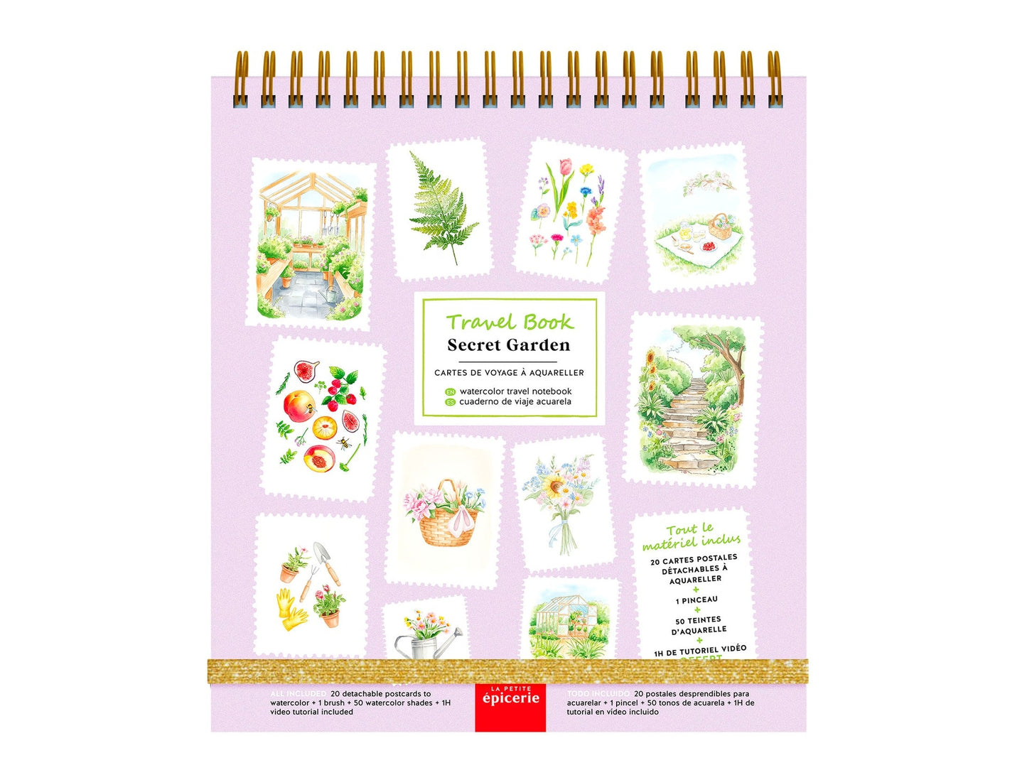 Travel Book Secret Garden – Carnet aquarelle nomade avec 20 cartes postales à peindre LA PETITE EPICERIE