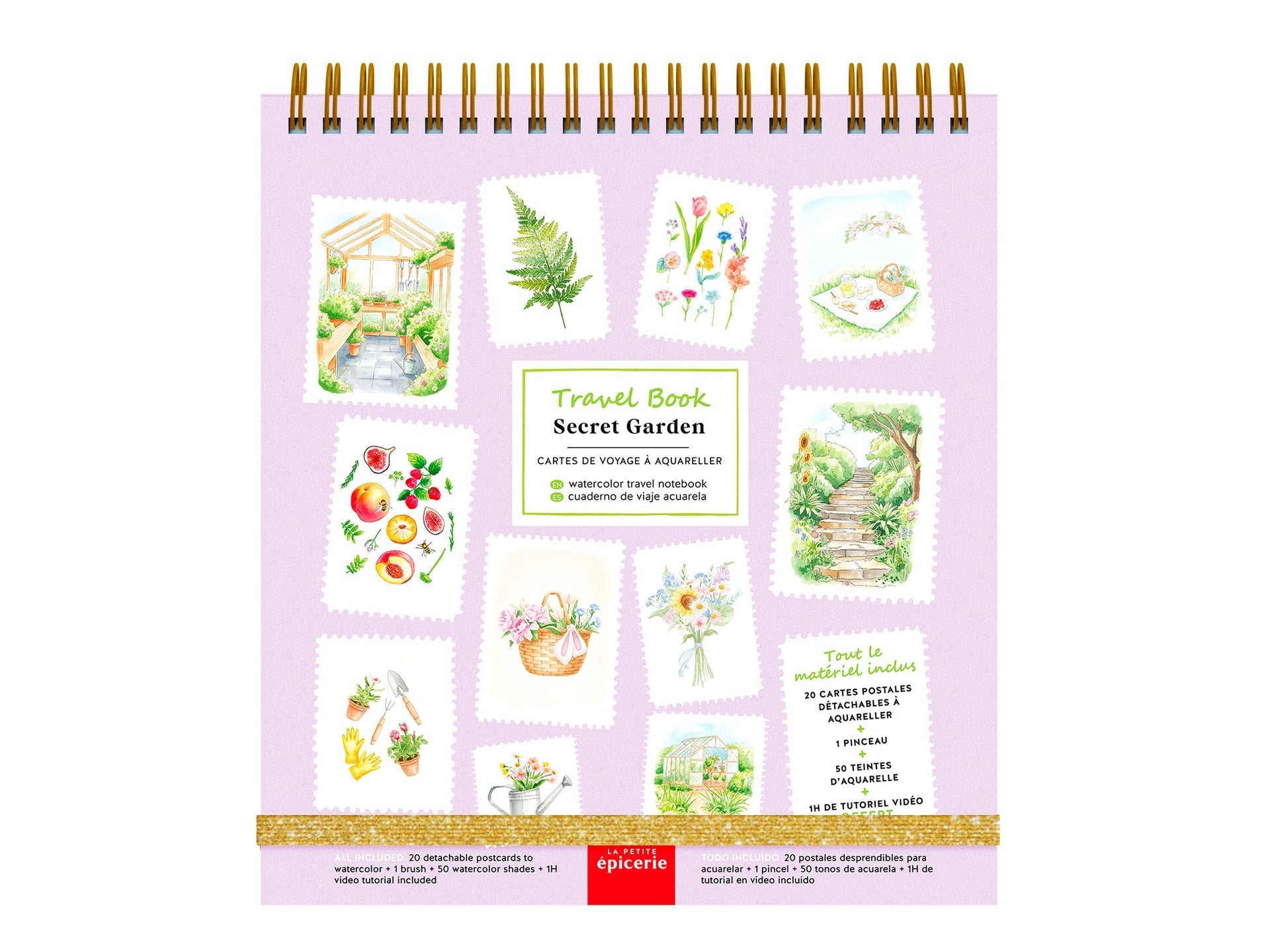 Travel Book Secret Garden – Carnet aquarelle nomade avec 20 cartes postales à peindre LA PETITE EPICERIE