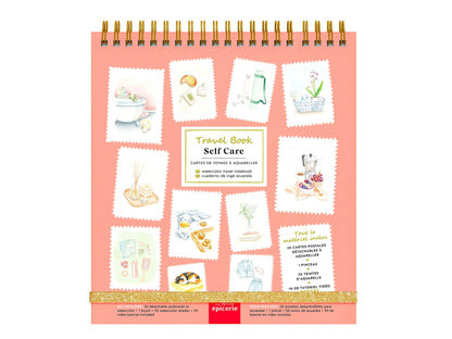 Travel Book Self-Care – Carnet aquarelle bien-être avec 20 cartes postales à peindre la petite epicerie