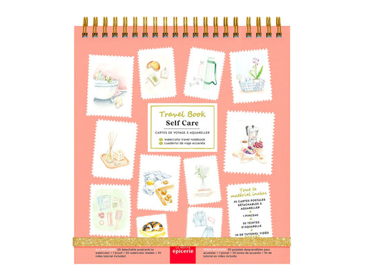 Travel Book Self-Care – Carnet aquarelle bien-être avec 20 cartes postales à peindre la petite epicerie